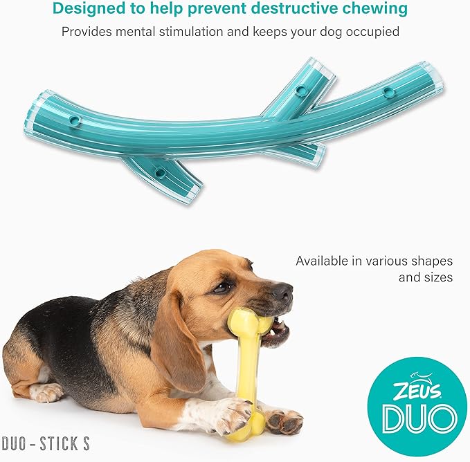 ZEUS Duo Stick Strong Dog Chew Toy for Active Chewers, Long Lasting Chicken Scent, Turquoise (96271)