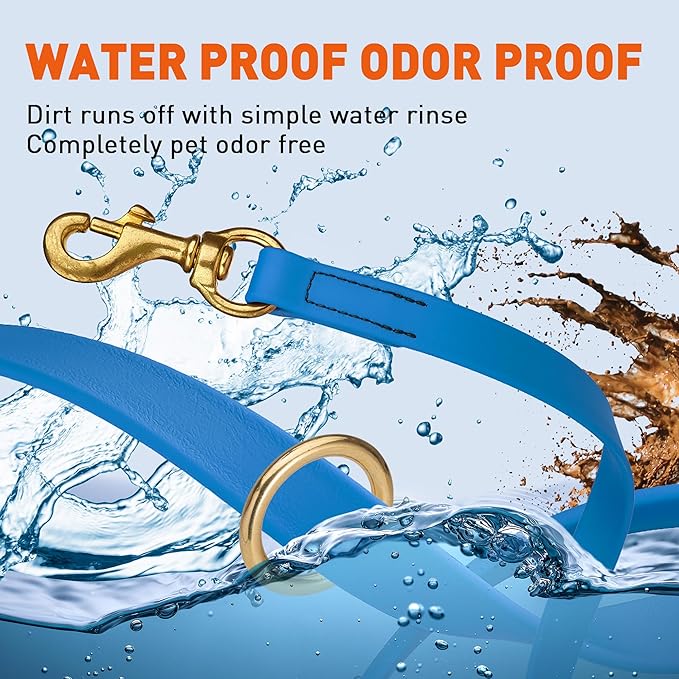 Viper Biothane K9 Working Dog Leash Waterproof Lead for Tracking Training Schutzhund Odor-Proof Long Line with Solid Brass Snap for Puppy Medium and Large Dogs 4ft, Cerulean Blue