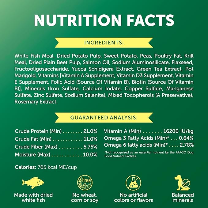 Nature's Protection Dry Dog Food for Small Breed - High Protein, Grain-Free, Anti-Tear Stain Diet for White & Light Fur Adult Dogs, Small Bites Kibble (Superior Care - White Fish, 3.3 lb)