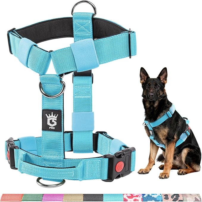 TSPRO Premium Heavy Duty Tactical Dog Harness for Medium/Large Dogs, No Pull, Adjustable, Padded Handle & Quick-Release Buckles, Ideal for Hiking, Walking, Running, Training (Blue M)