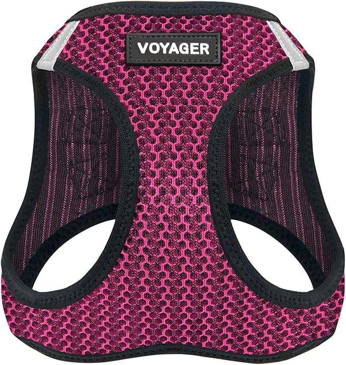 Best Pet Supplies - All Weather Mesh/Plush, Reflective, No Pull Harness for Small, Medium Dogs, Cats - Secure with Hook & Loop Fastener, Buckle, Double D-Rings - Fuchsia 2-Tone, L