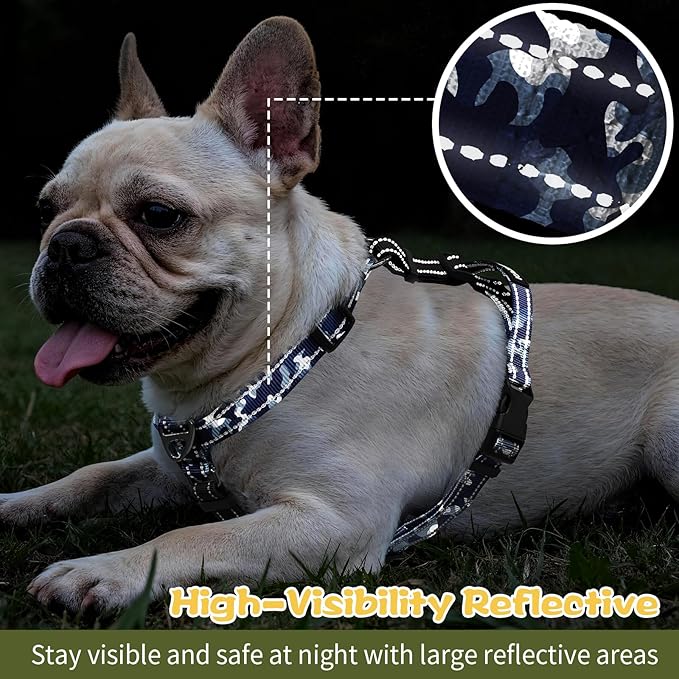 Dog Harness,Adjustable No Pull Dog Harness,Y-Shaped Design,Buckle-Neck Balance Harness with Reflective, Ideal for Dog Training Hiking, Easy Walk Harness,Durable High-Tensile Nylon Blue Camo-L