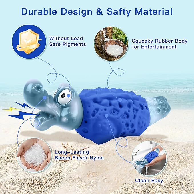 FurtasticiFinds Dog Chew Toys for Aggressive Chewers, Tough Squeaky Dog Toy for Large Medium Dogs, Bacon Flavor Nylon & Natural Rubber, Dental Care Interactive Dog Toys to Reduce Boredom, Royal Blue