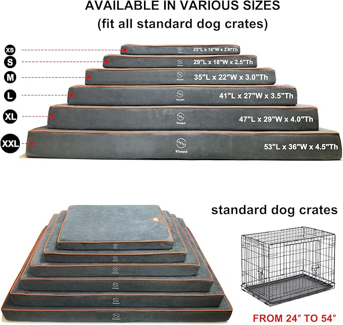 Hard-Wearing Orthopedic Dog Bed for Crate, 29x18 Inch, Made of Memory and HR Foam, Two-Sided Use, Providing Soft and Relatively Hard Support, with an Extra Inner Waterproof Protector (Gray)