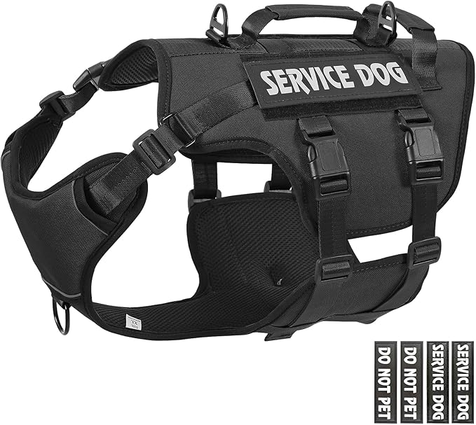 Escape Proof Dog Harness,Soft Padded Full Body Pet Harness,No Pull Tactical Working MOLLE Vest with 4 Pet Patches,Service Dog Vest Harness for Large Dogs Walking Hiking Training