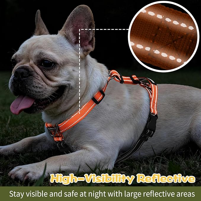 Dog Harness,Adjustable No Pull Dog Harness,Y-Shaped Design,Buckle-Neck Balance Harness with Reflective, Ideal for Dog Training Hiking, Easy Walk Harness,Durable High-Tensile Nylon-Orange-M
