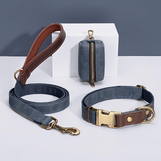 Didog Soft PU Leather Dog Collar for Large Dogs,Classic Adjustable Dog Collars with Quick Release Metal Buckle,Easy Clean and Comfortable with Nylon Lining,Blue,L Neck 16-23"
