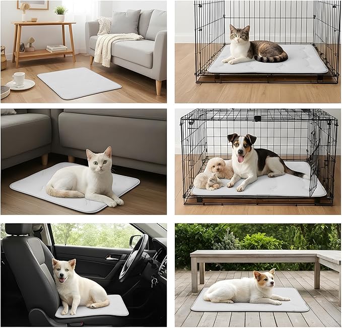 Pet Cooling Mat, 35" x 23" Self-Cooling Pad for Dogs or Cats, Soft Breathable, Pet-Safe, Portable & Durable Pet Mat for Crate, Trunk, Camping, Outdoors, Machine Washable, Light Gray
