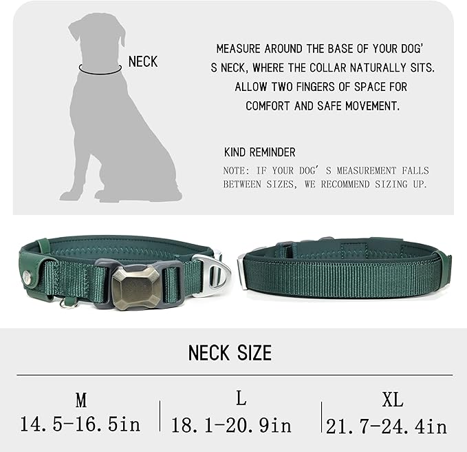 Upgraded Airtag Dog Collar, Adjustable Dog Collar with 450LB Escape-Proof Magnetic Buckle, Soft Anti-Wrinkle, Bite & Stain-Resistant Leather (Forest Pine, L)