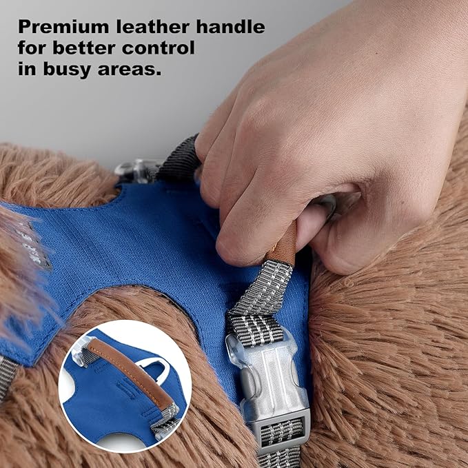 No Pull Dog Harness – Adjustable Reflective Nylon Vest for Small Medium Large Dogs, Escape Proof Training Harness with Leather Control Handle, Lightweight Aluminum Hardware (Royal Blue, XL)