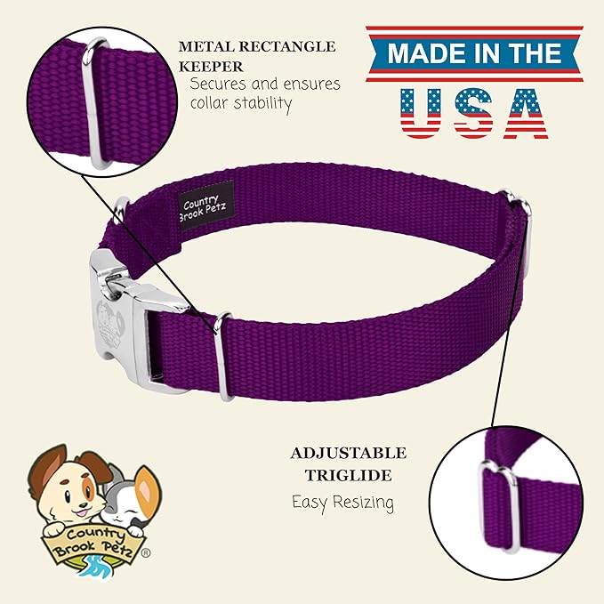 Country Brook Petz - Premium Nylon Dog Collar with Metal Buckle for Small Medium Large Breeds - 10+ Cool Colors (Extra Large, 1 Inch, Purple)