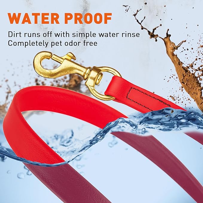 Viper Biothane K9 Working Dog Leash Waterproof Lead for Tracking Training Schutzhund Odor-Proof Long Line with Solid Brass Snap for Puppy Medium and Large Dogs, 15ft Cherry Red