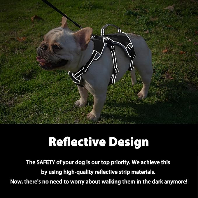 Huntboo Escape Proof Dog Harness, Escape Artist Harness, Reflective Dog Harness with Handle, Durable,Adjustable Vest for Small Medium Large Dogs Walking, Training, and Running Gear(Black, M)