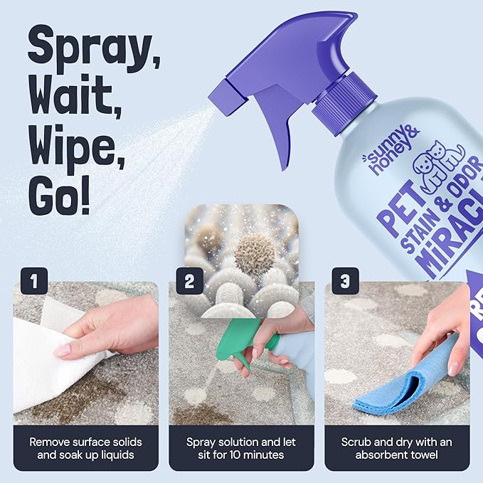Sunny & Honey Pet Stain & Odor Miracle - Carpet Cleaner For New & Deep-set Messes - Enzyme Cleaner for Dog Urine & Cat Pee - Pet Stain Remover - Surface Odor Eliminator (128 fl oz, Light Lavender)