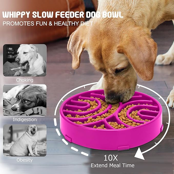 WHIPPY Slow Feeder Dog Bowls Anti-Choking Maze Dog Food Bowl Anti-Slip Interactive Dog Puzzle Feeder Dog Bowl Pet Bowl for Large Medium Dogs,Purple
