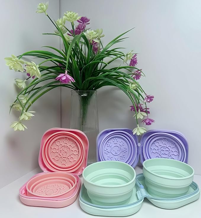 2-in-1 Collapsible Pet Bowl, Portable & Food-Grade for Dogs & Cats with Carabiner (Purple)