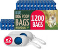 Reli. Biodegradable Dog Poop Bags Rolls (1200 Pack, 80 Rolls) | 9"x13" Poop Bags | Unscented, Leak Proof Oxobiodegradable Pet Waste Clean Up | Blue Eco-Friendly | 2 Leash Clip Holders Included