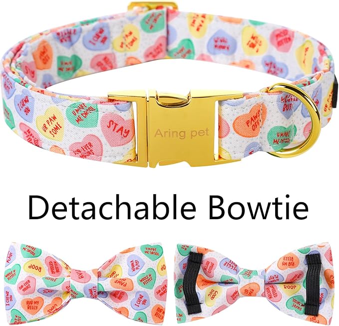 ARING PET Valentine's Day Dog Collar with Bow, Cute Adjustable Heart Bowtie Pet Collars with Metal Buckle for Puppy Small Medium Large Boy Girl Dogs-L