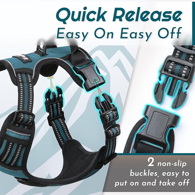 Eagloo Dog Harness for Large Dogs, No Pull Service Vest with Reflective Strips and Control Handle, Adjustable and Comfortable for Easy Walking, No Choke Pet Harness with 2 Metal Rings, Dark Green, L