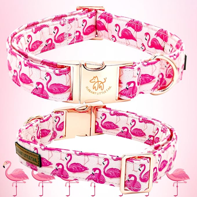 Elegant little tail Dog Collar- Cute Pink Dog Collar with Flower for Small Dogs, Female Adjustable Cotton Summer Pet Flower Puppy Collars for Small Medium Large Dogs