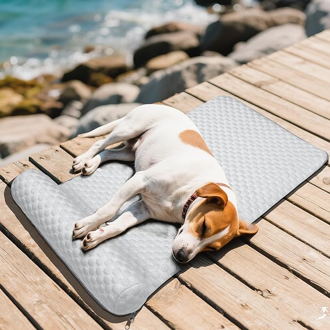 Pet Cooling Mat for Cats and Small Dogs, Self Cooling Fabric with Supportive Pillows, Lightweight, Soft and Comfortable, Leak-Proof, Non Gel, Washable, Cozy Sleeping mat, Indoor/Outdoor