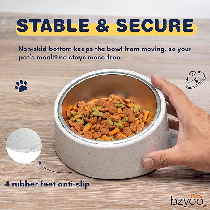 bzyoo 16oz Tilted Dog Bowl for Small Dogs & Cats, 15° Elevated Stainless Steel Pet Feeder, Ergonomic Anti-Vomiting Food Bowl for Frenchie, Pug, Persian Cat, Non-Skid Melamine Stand, Sprinkle (White)