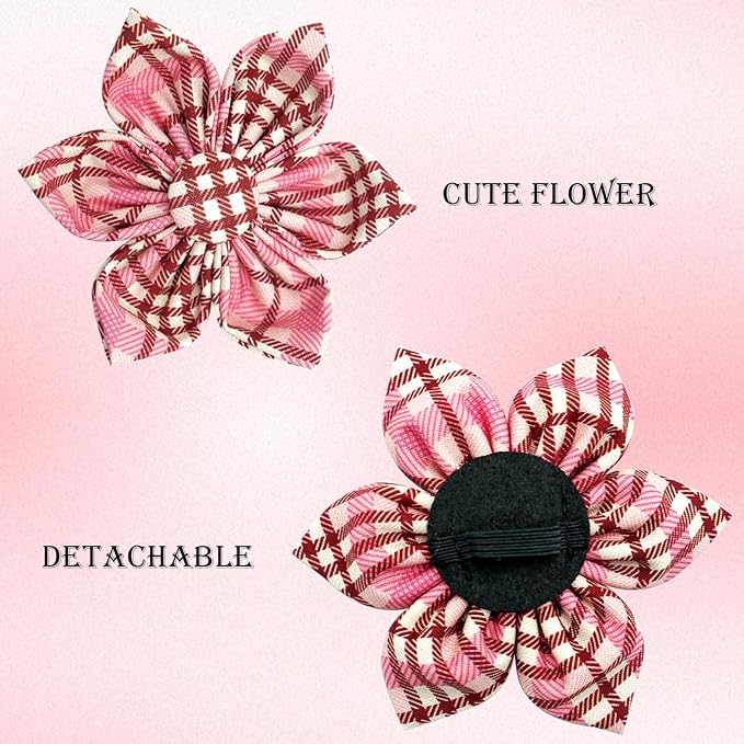 Elegant little tail Dog Collar- Cute Pink Dog Collar with Flower for Small Dogs, Female Adjustable Cotton Summer Pet Flower Puppy Collars for Small Medium Large Dogs