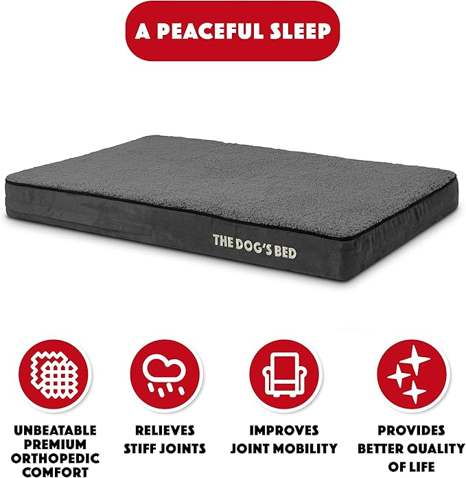 The Dog’s Bed Orthopedic Memory Foam Dog Bed Mattress, Plush Fabric, Grey Plush, Large, 4-Inch
