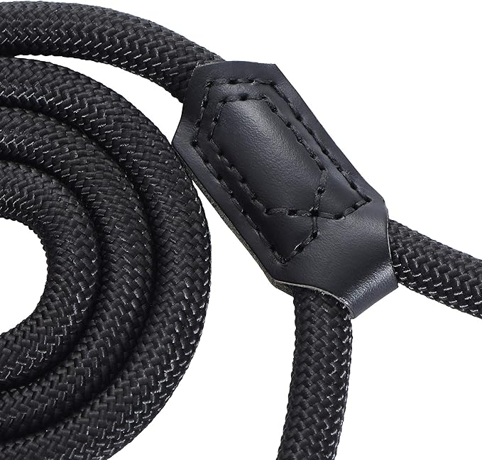 Mile High Life | Premium Leather Dog Leash | Strong Rope Leash | Leather Handle | Zinc Alloy Strong Clasp | Small Medium Large Dogs | 4/5/6 Feet(Black, 48 Inch (Pack of 1))