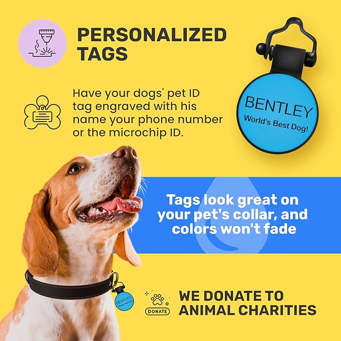 SiliDog - The Original Silicone Silent Dog Tag - Personalized Engraved Soundless Pet ID - As Seen On Shark Tank - Durable - Never Fades - Circle - Yellow