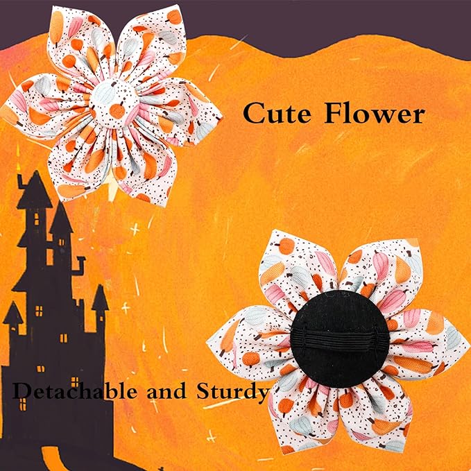 Elegant Little Tail Halloween Pumpkin Dog Collar with Soft Durable Flower Pet Collar for Large Dogs