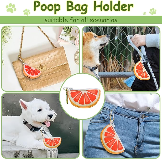 Dog Poop Bag Holder and Carrier - Leash Attachment Poo Bag Dispenser with Stylish Cute Design, Grapefruit Shape,Medium