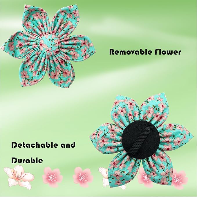 Elegant little tail Dog Collar, Spring Pet Collar with Flower Dog Durable Pink Flower Print Dog Collars Girl Pet Gift Adjustable Dog Collar for X-Large Dogs