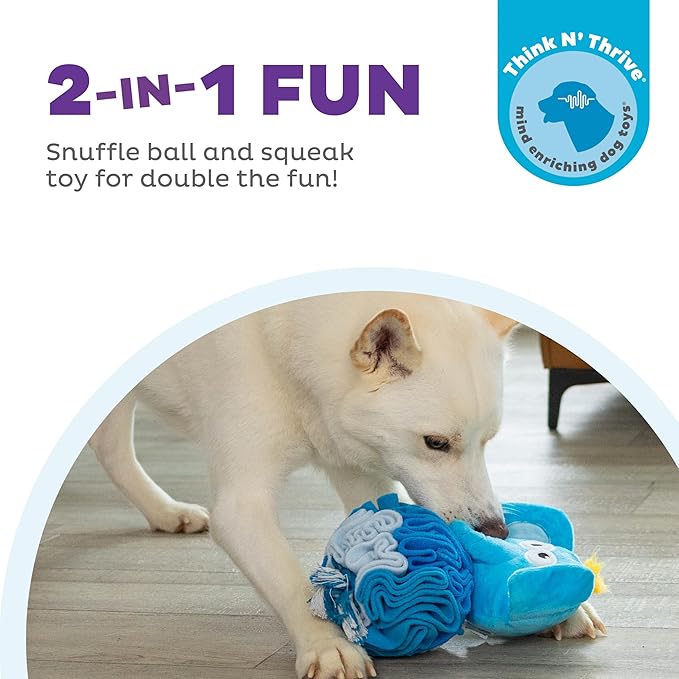 Outward Hound by Nina Ottosson Stuff N' Snuffle Plush Large Snuffle Ball Dog Puzzle, Elephant, Blue, 9.8 inches x 5.9 inches