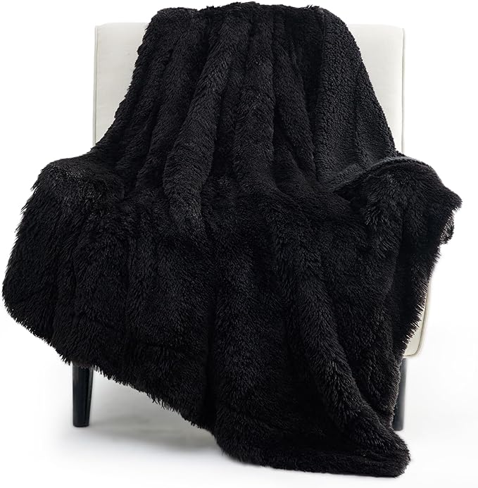 Bedsure GentleSoft Fluffy Black Throw Blanket Gifts for Men, Black Decor Soft Cozy Fuzzy Plush Minky Thick Warm Sherpa Fleece Faux Fur Throws for Couch Bed, Furry Blanket Gifts for Mom Dad, 50x60