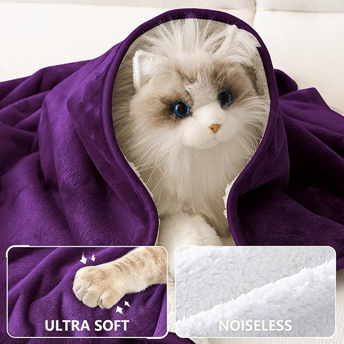 Smiry Waterproof Dog Bed Blanket, Leakproof Pet Throw Blanket for Bed Couch Sofa, Reversible Sherpa Fleece Furniture Protector Cover for Small Medium Large Dogs Cats (Purple, 40x57 inches)