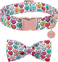 DOGWONG Valentine's Dog Collar with Bow tie, Adjustable Durable Pink Heart Dog Collar Cute Dog Collar for Small Medium Dogs