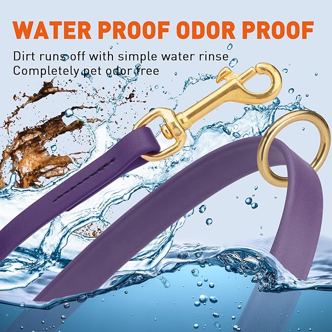 Viper Biothane K9 Working Dog Leash Waterproof Lead for Tracking Training Schutzhund Odor-Proof Long Line with Solid Brass Snap for Puppy Medium and Large Dogs 6ft, Violet Purple