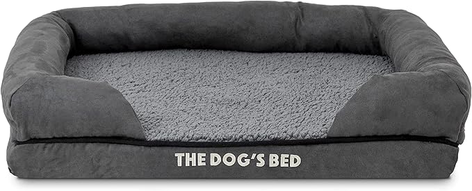 The Dog’s Bed Orthopedic Memory Foam Dog Bed with Bolsters, Plush Fabric, Grey Plush, Small