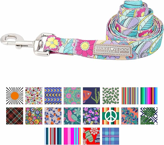 Lucky Love Dog Leash, Beautiful Flower Pattern Female Dog Leash for Large Dogs, Durable & Long Lasting, Caroline, Small
