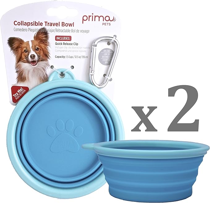Sale: Prima Pet Collapsible Silicone Water Travel Bowl with Clip for Dog and Cat, Portable and Durable Pop-up Feeder for Convenient On-The-go Feeding – Size: Small (1.5 Cups) Aqua –2 Pack
