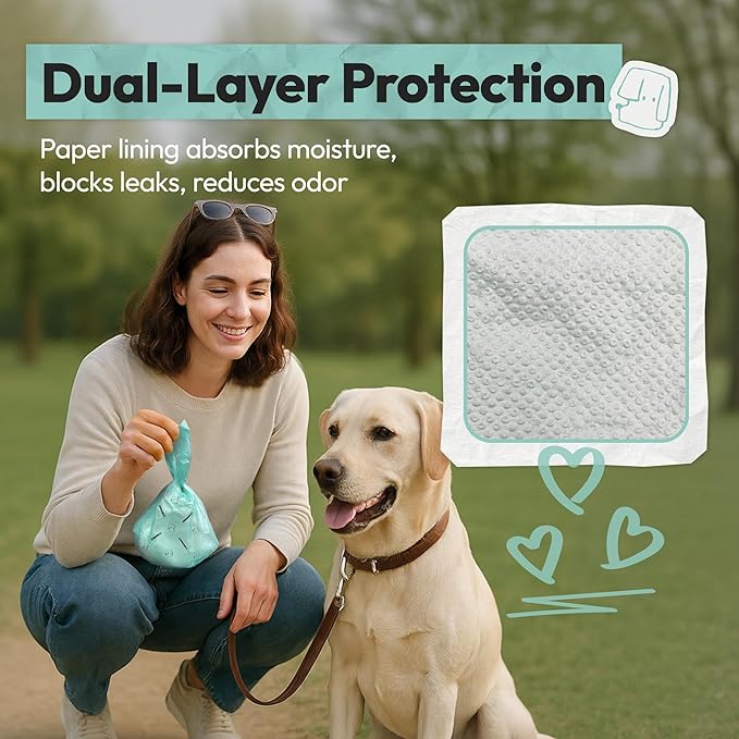 2-Ply Dog Poop Bags, Leak-Proof Dog Waste Bags with Easy-Tie Handles, Durable Poop Bags for Dogs to Stop Yucky Leaks & Mess, Unscented, 100 Count