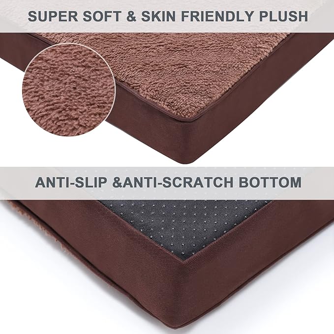 MIHIKK Waterproof Dog Beds Large Sized Dog Orthopedic Dog Beds for Crate with Removable Washable Cover Egg-Crate Foam Pet Pad Mat with Anti-Slip Bottom, 41x27 Inch, Brown