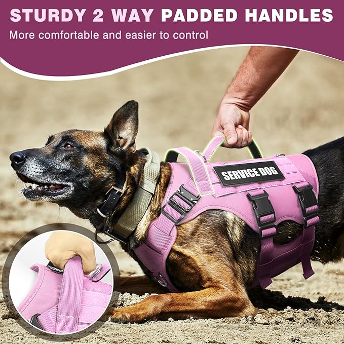 WINSEE Service Dog Vest Harness for Large Dog, Tactical Working MOLLE Vest with 10 Pet Patches, No Pull Heavy Duty Harness for Training Hunting Walking