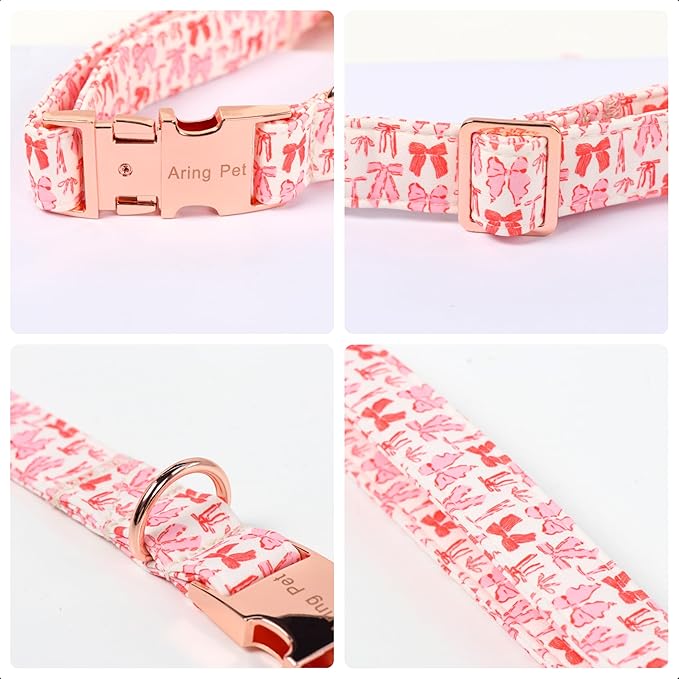 ARING PET Valentine's Day Collar for Dog, Cute Pink Sailor Bowtie Heart Puppy Pet Collars for Small Medium Large Girl Dogs-XL