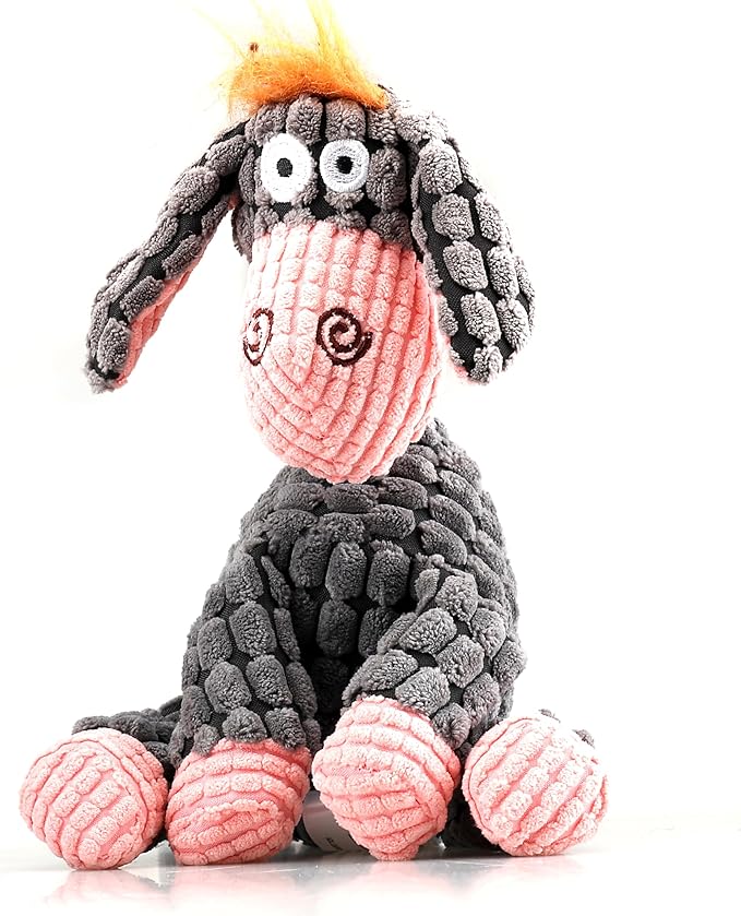 Squeaky Plush Dog Toys, 3 Pack Stuffed Animal Plush Chew Toys with Squeakers, Stuffed Dog, Donkey & Goat for Teeth Cleaning, for Small Medium Dogs