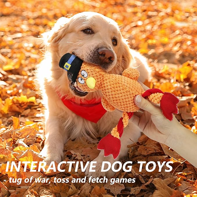 Senneny Thanksgiving Turkey Dog Toy with Squeaker, Turkey Squeaky Toys for Dogs Puppy, Stuffed Dog Plush Toy for Large Medium Small Dogs, Interactive Durable Dog Chew Toys