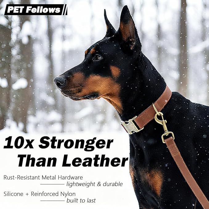 Leather Dog Collar Silicone Soft Flexible Waterproof Odor-Proof Durable Thick Classic Adjustable Pet Puppy Collar Dog Collars for Small Dogs (Brown, Small (9-14" Neck))