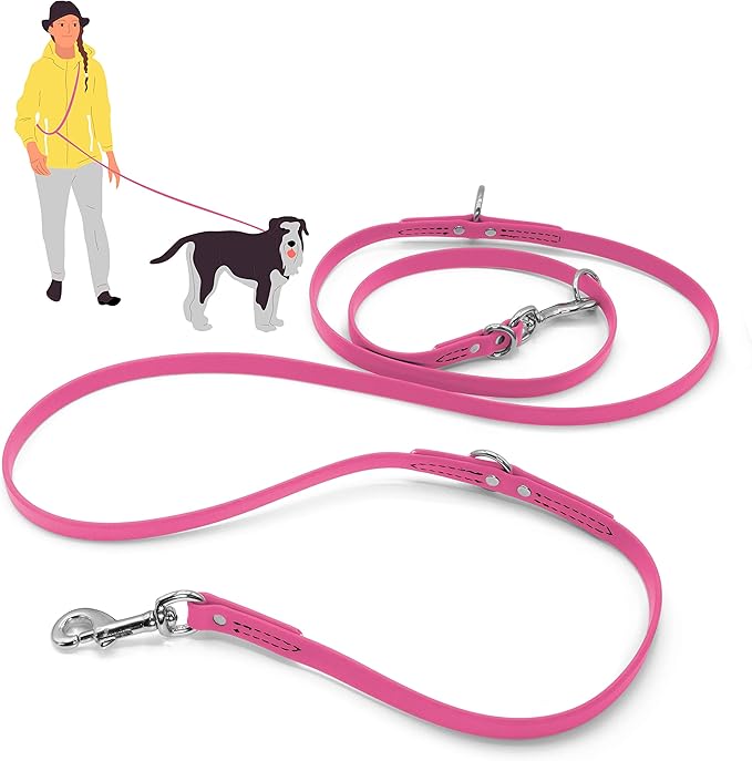 Jelly Pet Multi-Purpose European Style Leash l Made in America l Stronger Than Leather l Waterproof and Easy to Clean (5/8", Hot Pink)