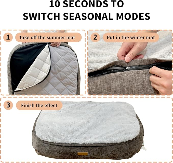 Ultra-Luxury Dog Bed, Comes with Two Kinds of Removable Cushions, Warm in Winter and Cool in Summer, Wear-Resistant and Tear-Resistant Supportive Pet Sofa with Non-Slip Bottom, 35inch